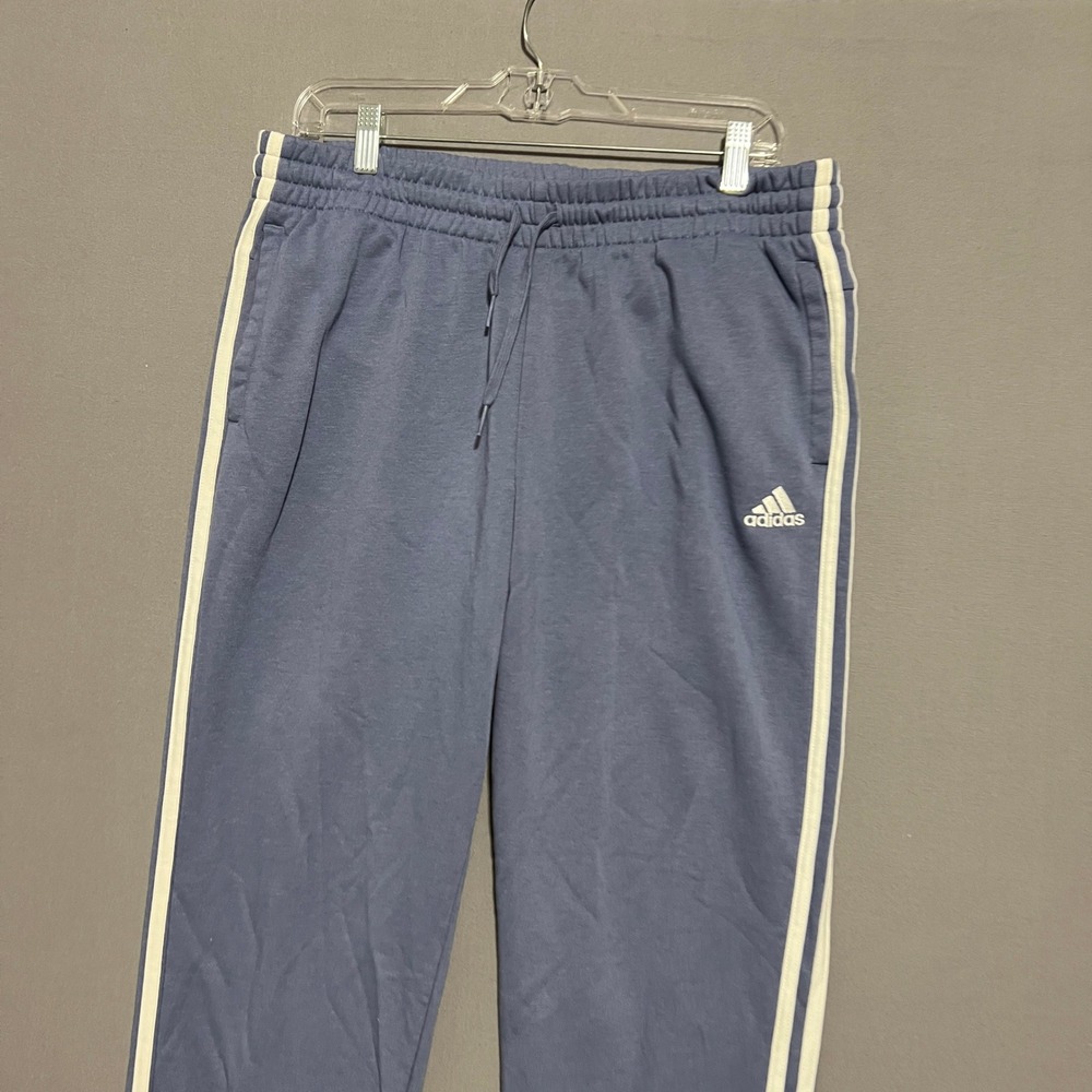 Adidas Womens XL Blue 3 Stripe Joggers Sweatpants Tapered Leg Activewear Pockets - Picture 2 of 4
